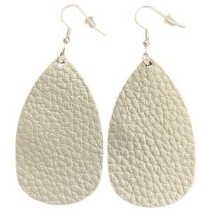 Silver Textured Leather Teardrop Earrings